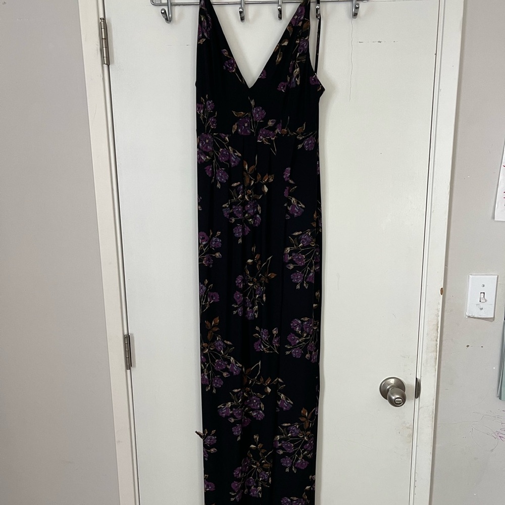 NBD Black Maxi Dress with Purple Floral Design